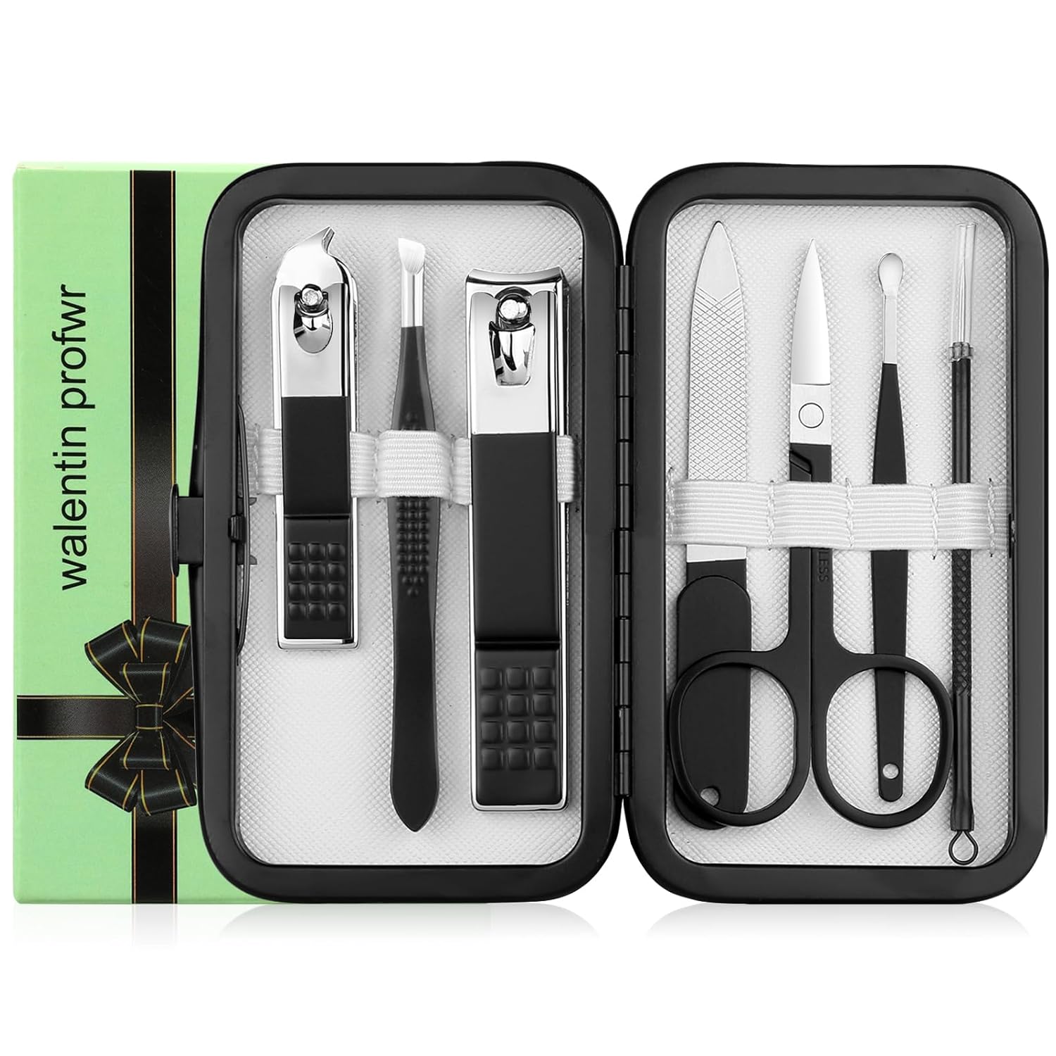 Nail Clipper Set Manicure Set Men Manicure Kit with Portable Travel Case Toe Finger Nail Clippers Personal Care Tools Men Grooming Kit Present for Husband Boyfriend Family(black white)