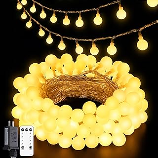 33ft 100 LED Warm White Christmas Lights Plug in with Remote, Globe String Lights Outdoor Waterproof Connectable, 8 Modes String Lights Indoor for Bedroom Dorm Room Christmas Decorations