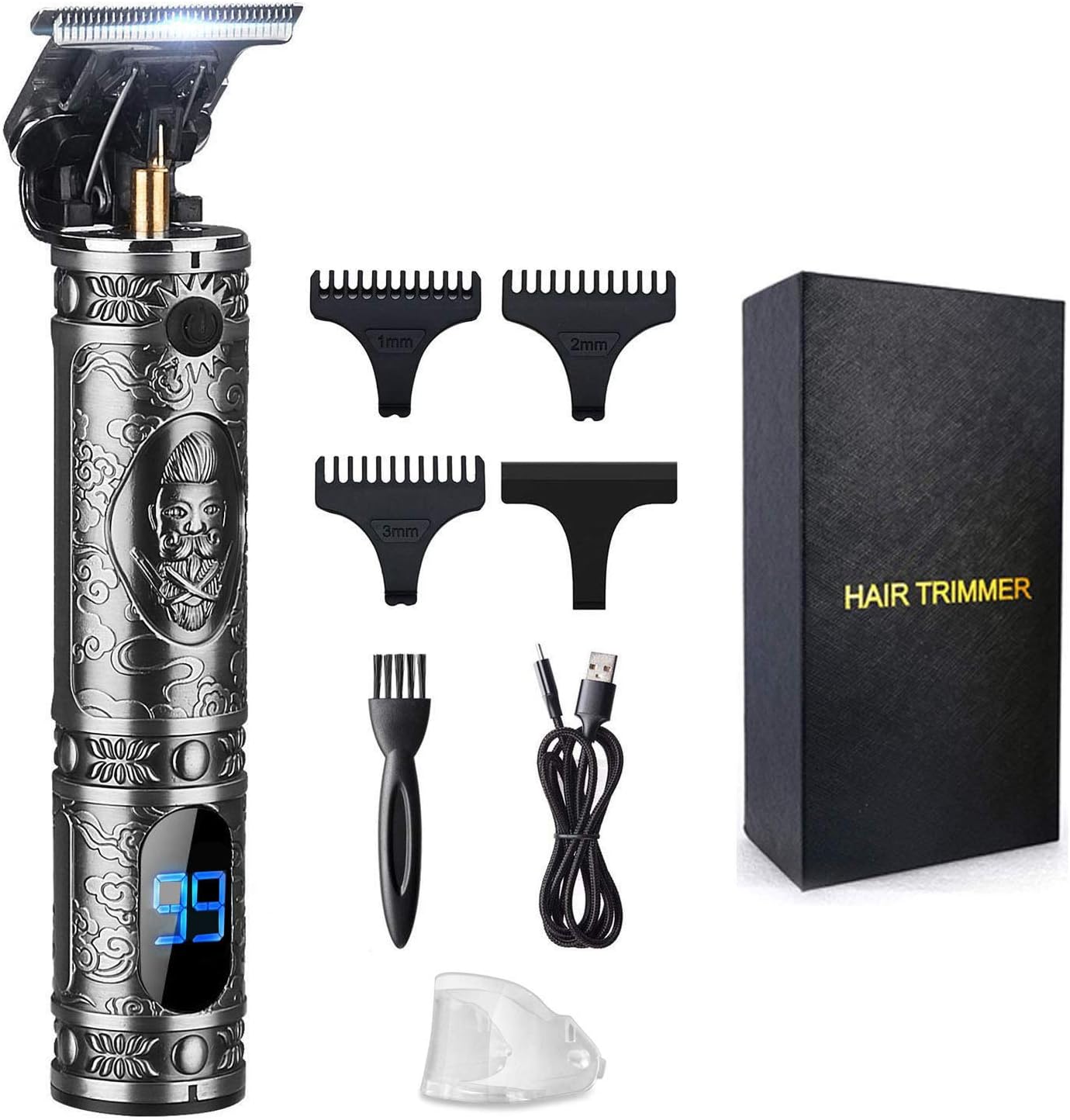 Hair Trimmer for Men, Professional Hair Clippers for Barber, Beard Trimmer for Men, Cordless Edgers Clippers, Ornate Knight T-Blade Close Cutting Trimmer with LCD, Gray