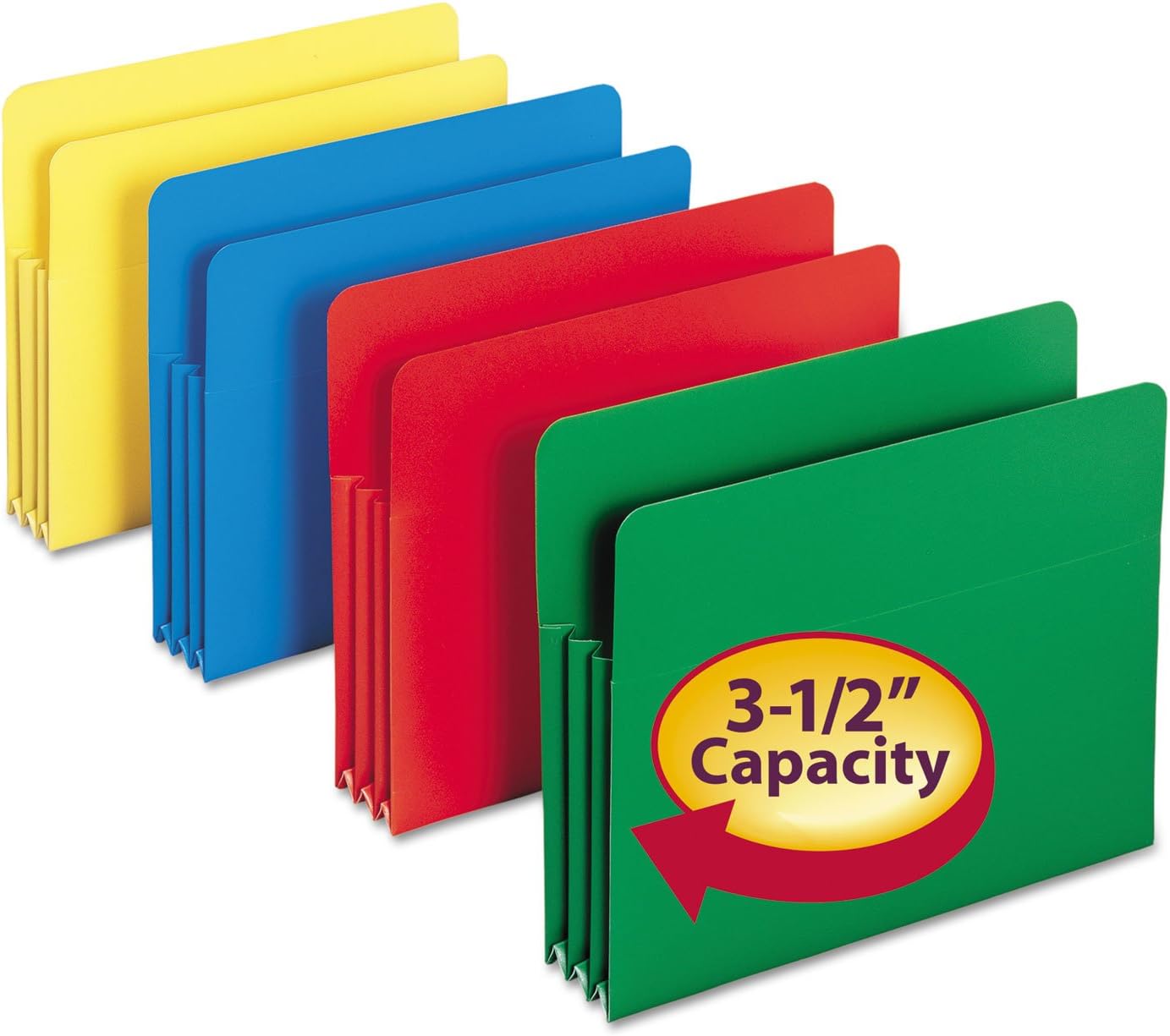 Smead Poly File Pocket, Straight-Cut Tab, 3-1/2" Expansion, Letter Size, Assorted Colors, 4 per Box (73500)