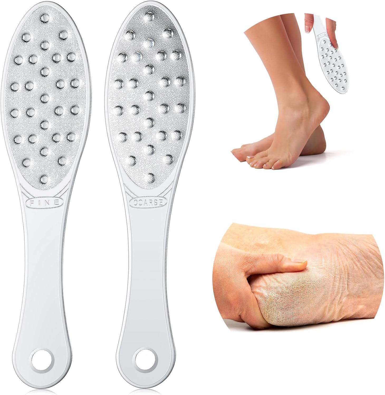 2 Pcs Stainless Steel Foot Scraper Metal Foot File Double Sided File Callus Remover Professional Feet Rasp Scrubber for Wet or Dry Skin Easy to Clean Pedicure Tool Heel