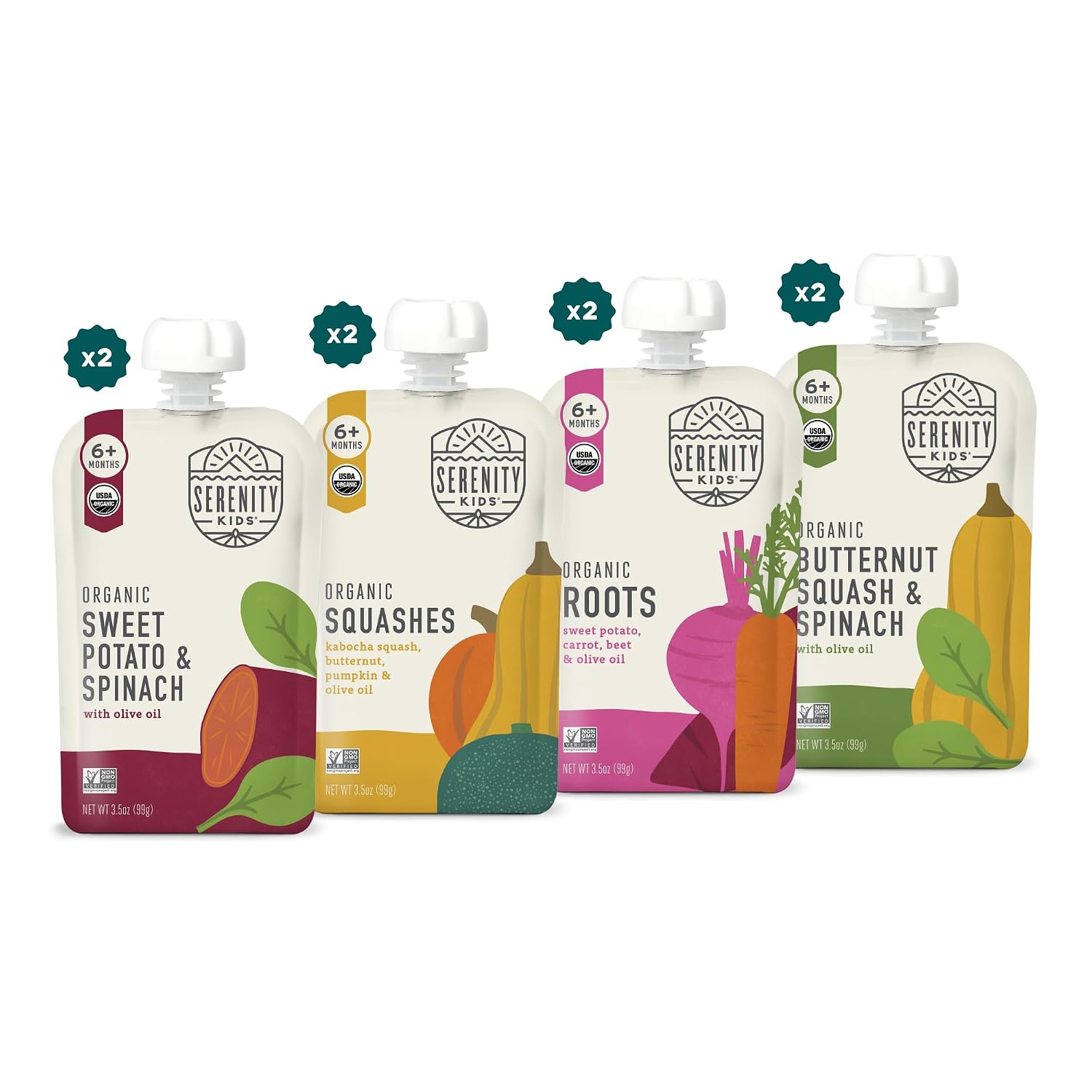 Serenity Kids Organic Baby Food Pouches, No Added Sugar, 3.5 Oz, 8 Pack