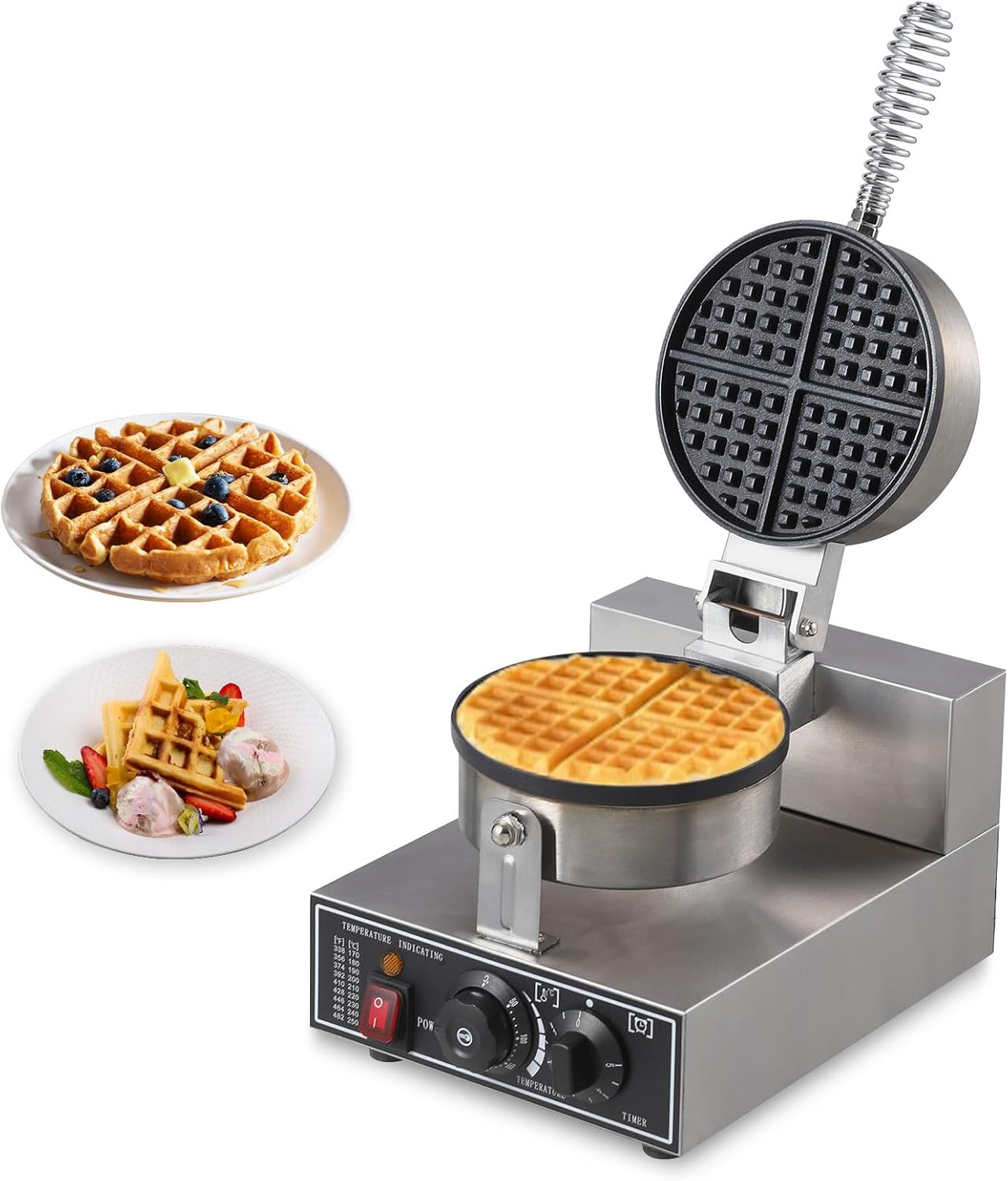 Commercial Waffle Maker Electric Waffle Iron Non-Stick Waffle Cones Maker Machine Hotel Waffle Maker With Time Control Temperature Adjustable, 110V 1300W