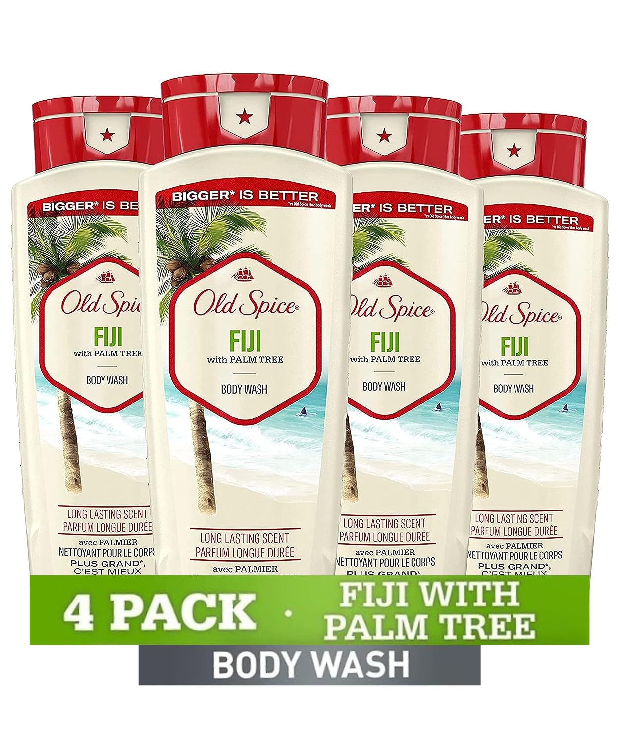 Old Spice Fresher Body Wash for Men, Fiji with Palm Tree Scent, 18 fl oz (Pack of 4)