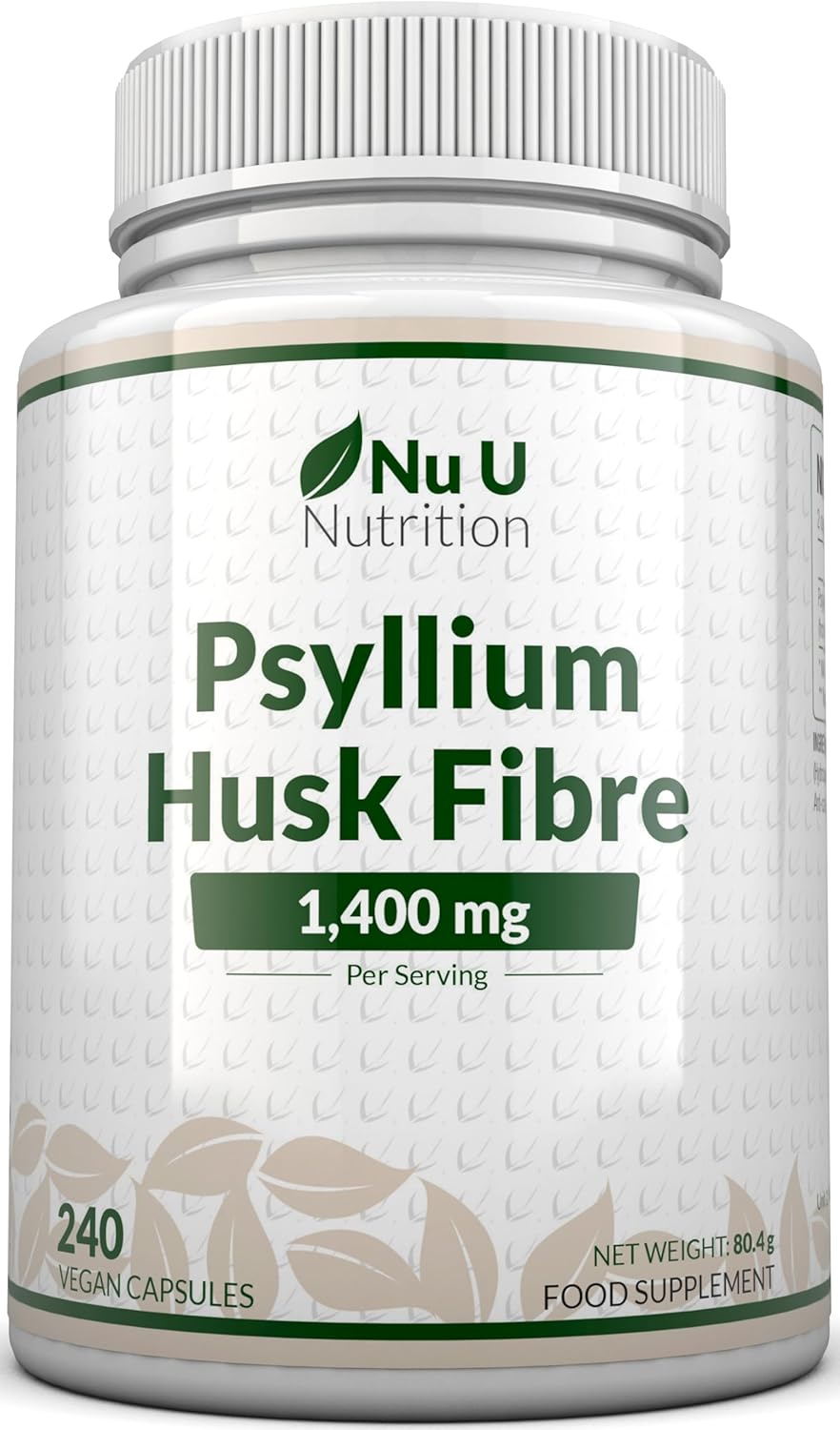Psyllium Husk Fibre Supplement - 1400mg per Serving - 240 Vegan Capsules - Natural Soluble Prebiotic Fiber from Plantago Ovata Seeds - Made in The UK - Nu U Nutrition
