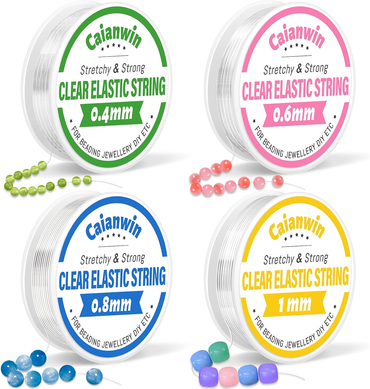 Caianwin-4pcs Bracelet String, Clear & Elastic String for Bracelet Making