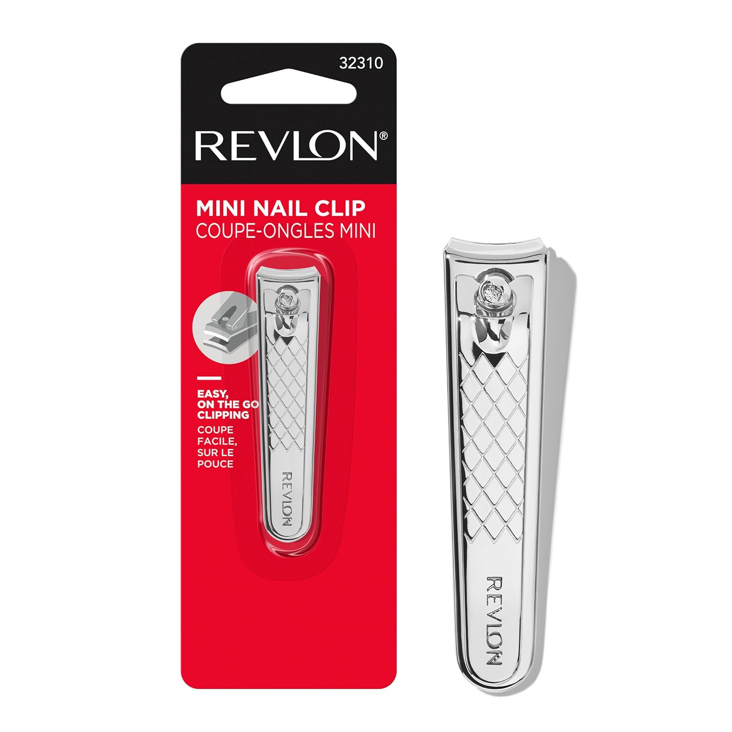 Revlon Compact Nail Clipper, Small Mini Design, Perfect for Travel, Use to Trim Fingernails and Toenails, Stainless Steel, 1 Count