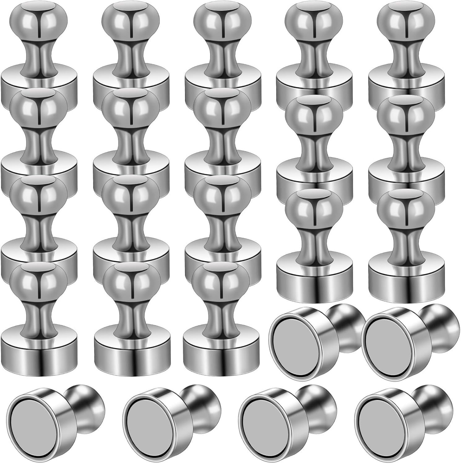 MIN CI 24 Pack Neodymium Magnets, Silver Round Fridge Magnets, 12 x 16 mm, Strong Magnetic Push Pins for Whiteboard, Office, Refrigerator
