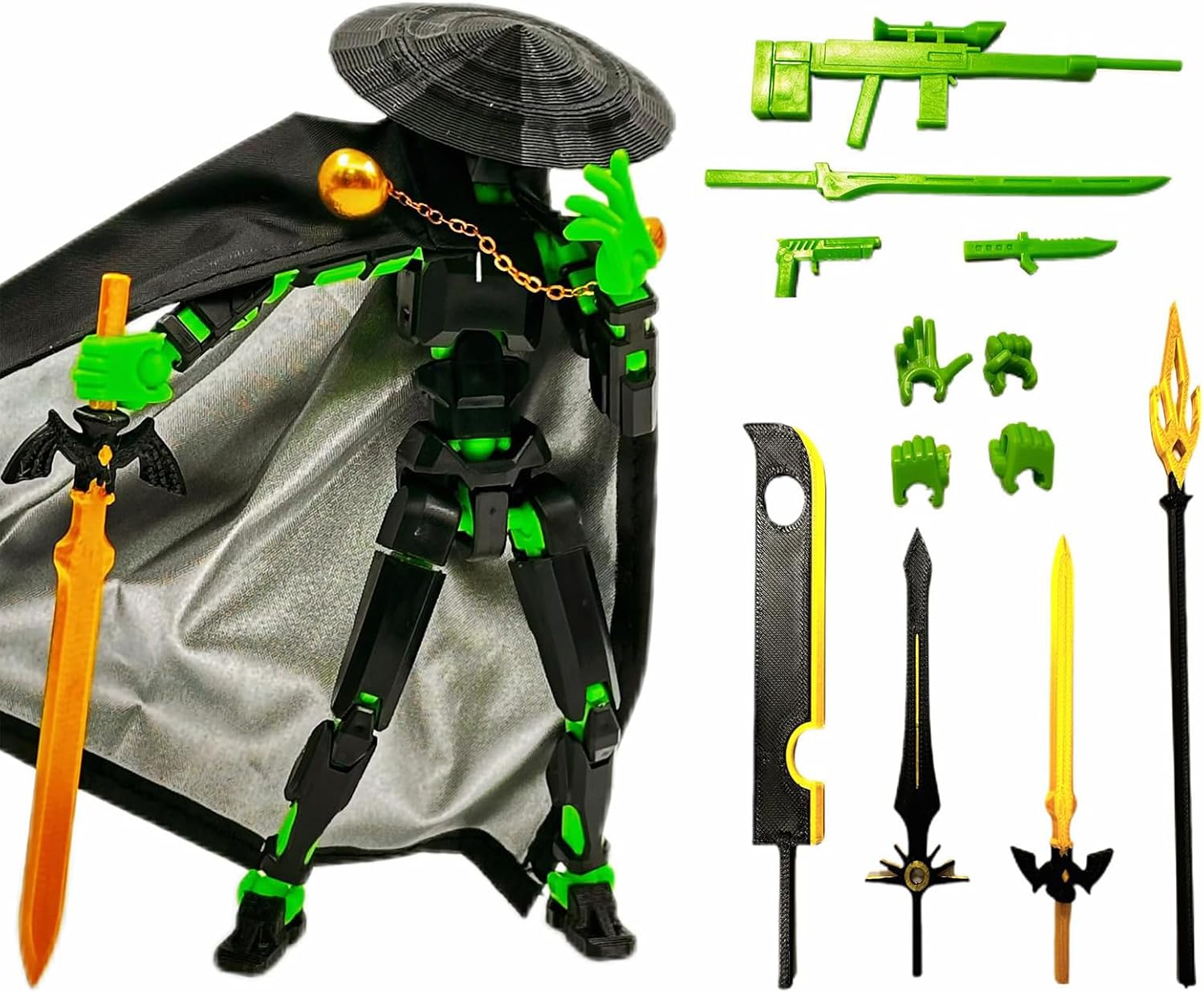 T13 Action Figure, T13 Action Figures, Polyarticular Movable Action Figure Robot Figure Desktop Decoration for Kid Desktop Decorations for Game Lovers Toys Gift or Birthday Present (Black Green)