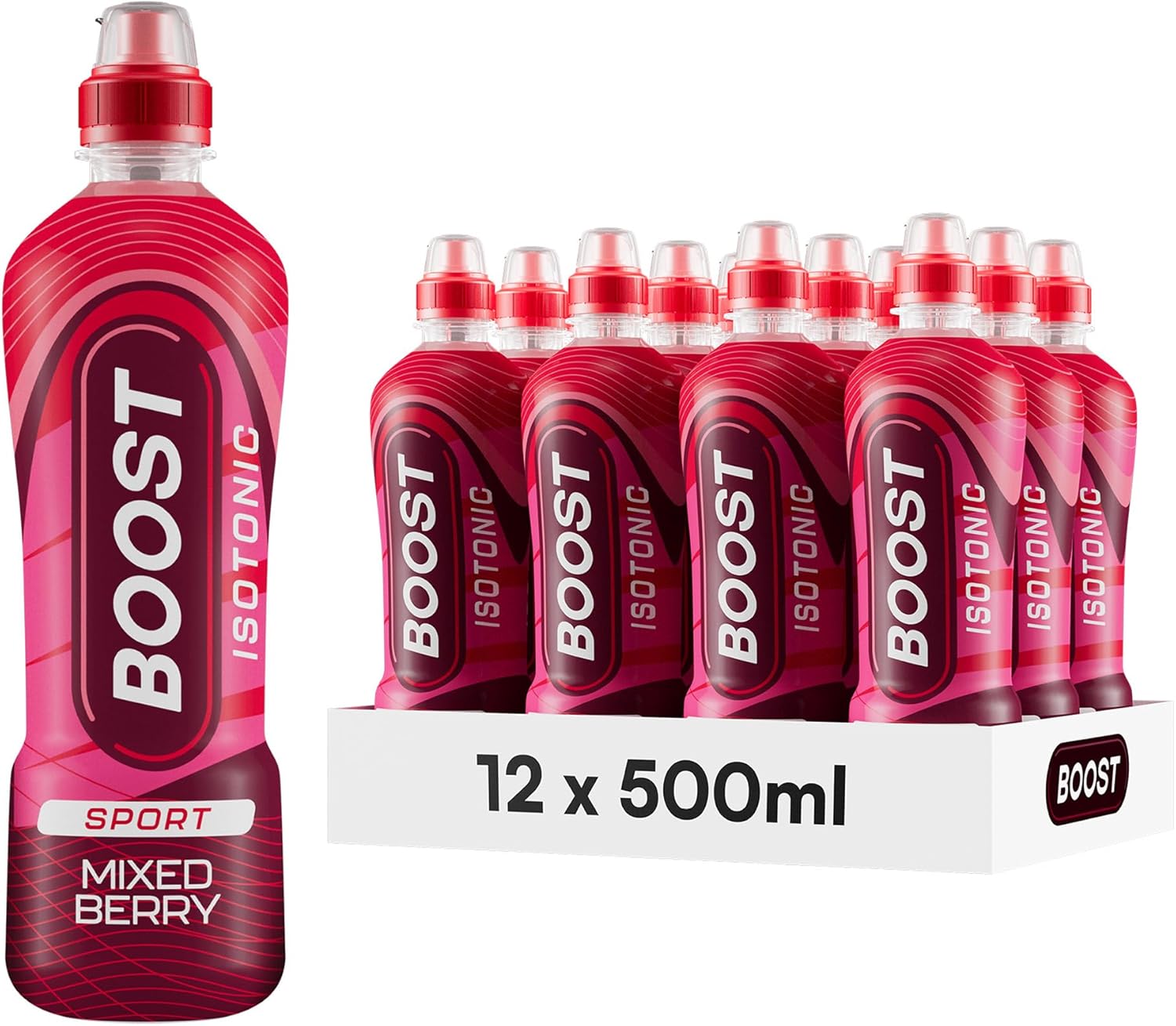 Boost Sports Drinks Mixed Berry 12 Isotonic Drink with Vitamin B12 and B6 Electrolyte Drink Maximum Hydration Drinks Low Calorie Vegan Adult Soft Drinks Multipacks 12x500ml