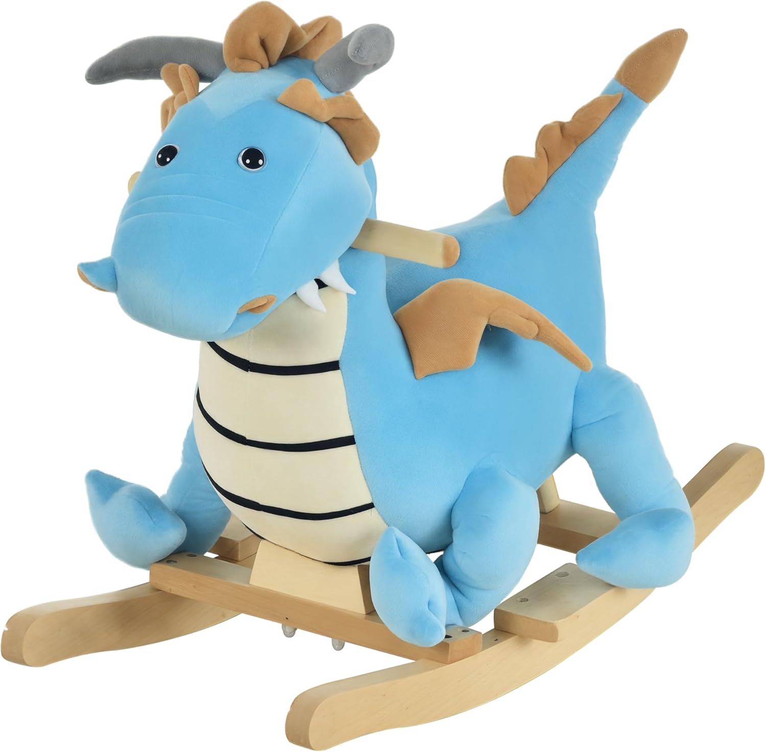 Qaba Kids Plush Ride-On Rocking Horse Toy Dinosaur Ride Rocking Chair with Realistic Sounds for18-36 Months, Blue