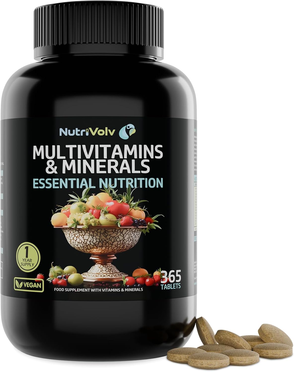 Multivitamins & Minerals | 365 Vegan Tablets | 1 Year Supply | One a Day | Multivitamin Tablets for Men and Women with Essential Active Vitamins & Minerals A-Z | Made in UK | by NutriVolv