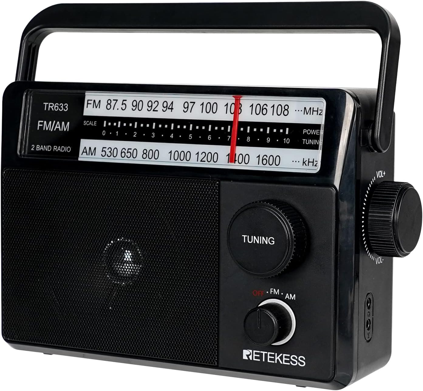 Retekess TR633 Portable Radio,AM FM Radio Mains and Battery,External Antenna,Transistor,Headphone Jack,Large Speaker,Kitchen,Bedroom,Simple for Elderly(Black)
