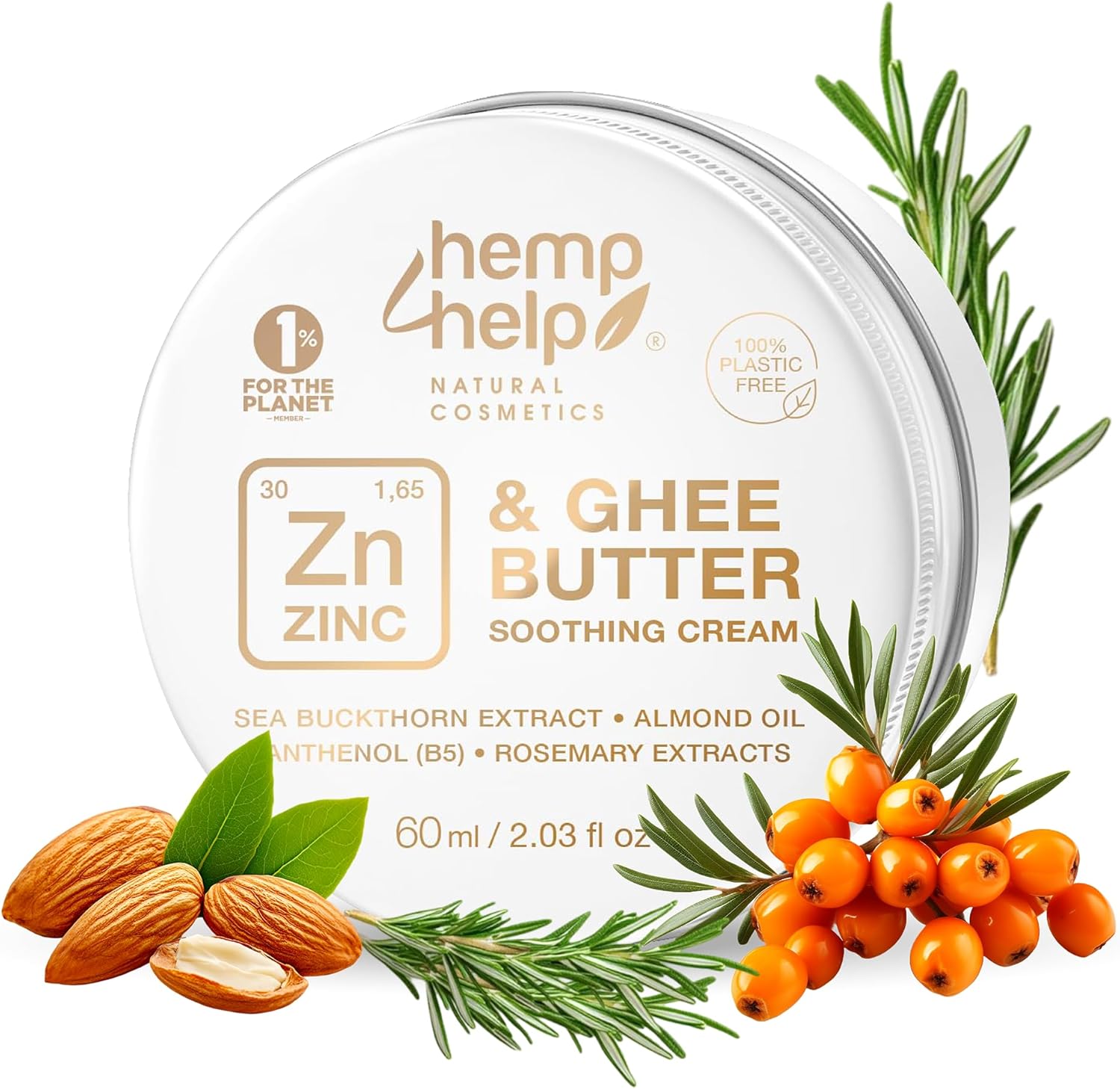 Organic Zinc Oxide Cream for Face, Baby & Adults – Nappy Rash & Skincare Cream with Calendula, Ghee & Almond Oil – Natural Barrier Cream for Dry, Sensitive or Irritated Skin 60ml