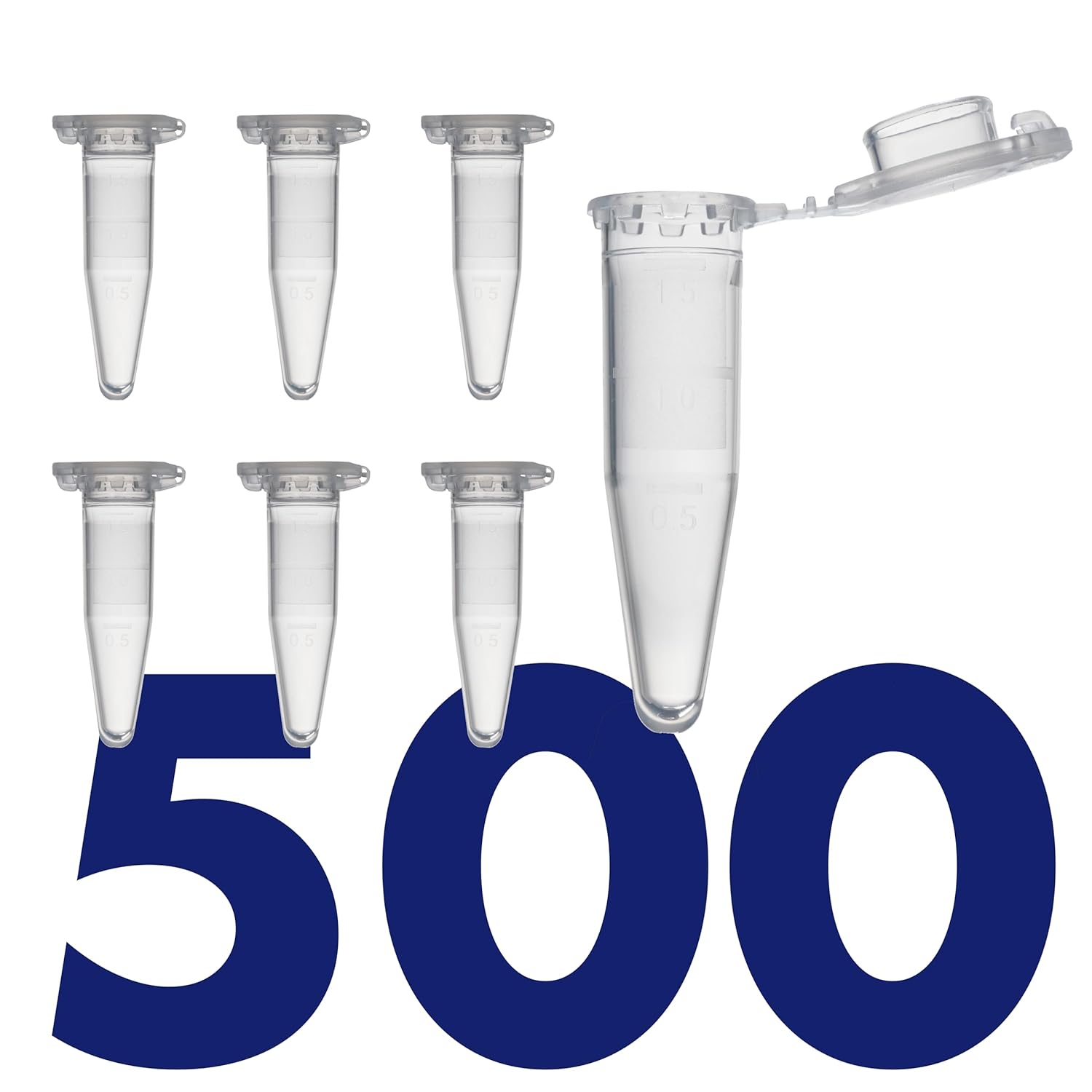 1.5mL Microcentrifuge Tube with Safe Lock Snap Cap [500/Pack] 1.5 mL Safety Lock Centrifuge Tubes with Flip Cap, Clear Graduation, Polypropylene, Plastic Lab Snap Tubes