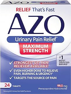AZO Urinary Pain Relief Maximum Strength, FSA/HSA Eligible, Fast relief of UTI Pain, Burning & Urgency, Targets Source of Pain, #1 Most Trusted Brand, 24 Tablets
