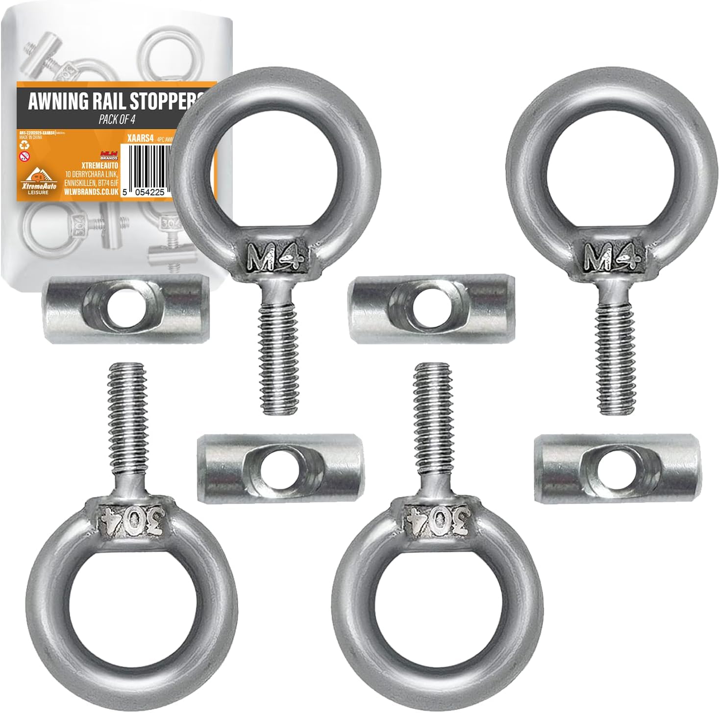 Xtremeauto Awning Rail Stoppers 4-Pack – M4 x 12mm Stainless Steel 6mm Diameter – Awning End Stops for Caravan, Campervan, Motorhome, Tent Rail Track – Rustproof & Durable