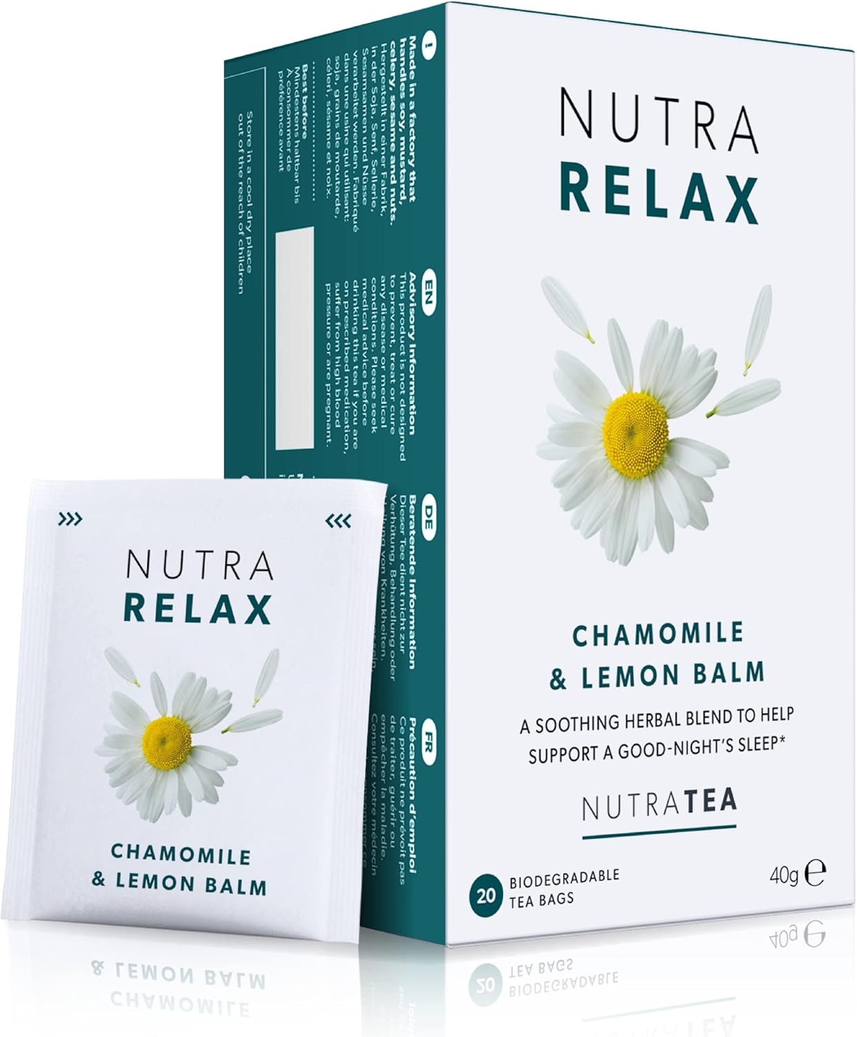 NUTRARELAX - Night Time Tea for Sleep and Calm - Chamomile, Passionflower & Lemon Balm - 20 Enveloped Tea Bags - by Nutra Tea