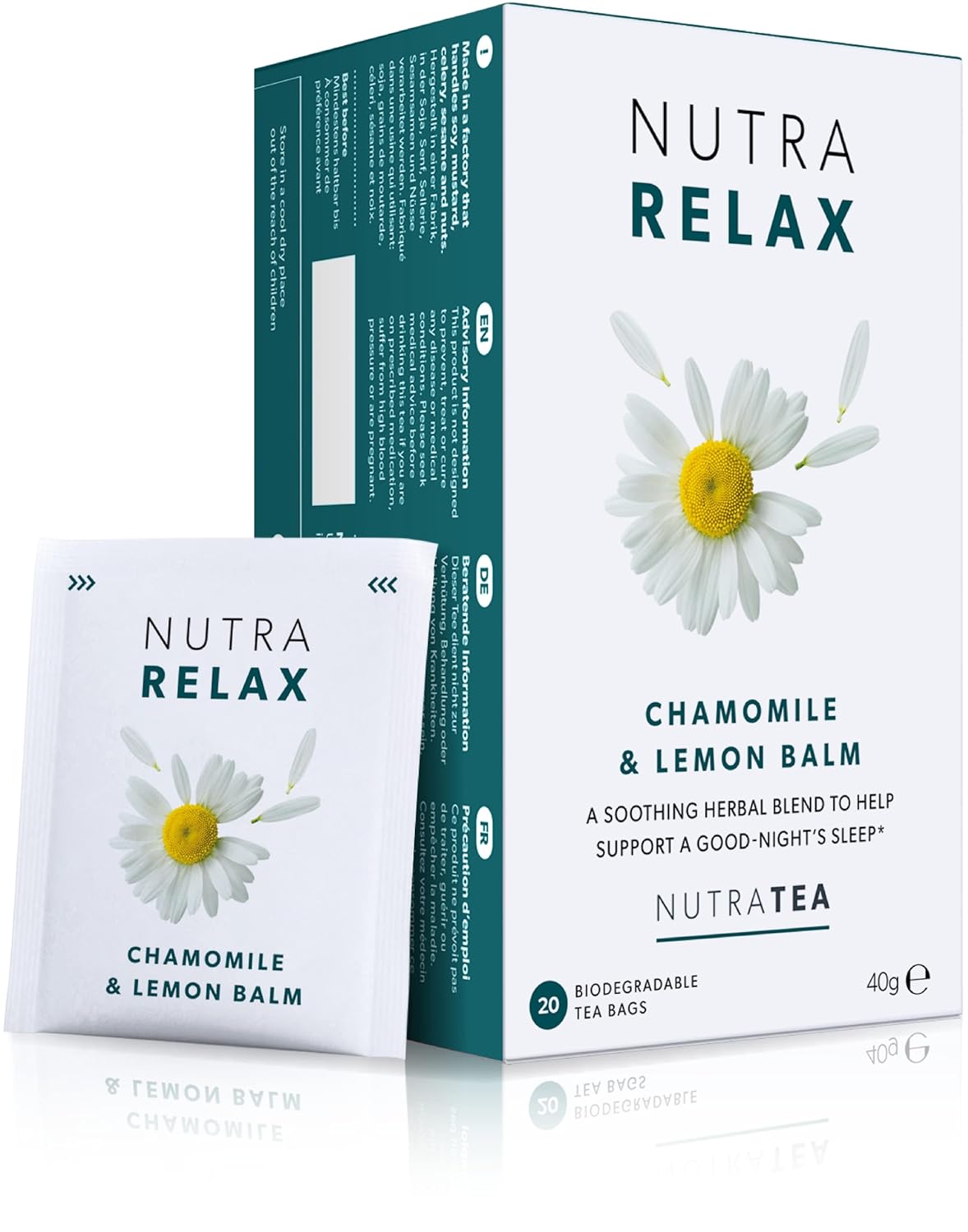NUTRARELAX - Sleep and Calming Tea – Helps with Relaxation and Sleep – Includes Chamomile, Lemon Balm and Passionflower - 20 Enveloped Tea Bags - by Nutra Tea - Herbal Tea
