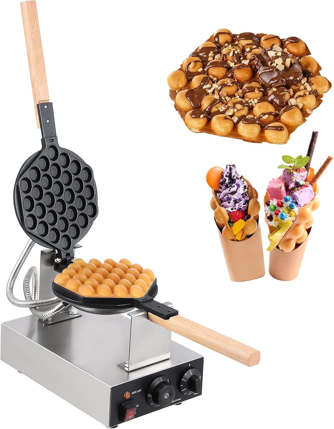 Bubble Waffle Maker, Electric Non Stick Egg Waffler Maker, 1400W Double-sided Heating Bubble Waffle Maker, Electric Bubble Waffle Baker for Home or Commercial Use