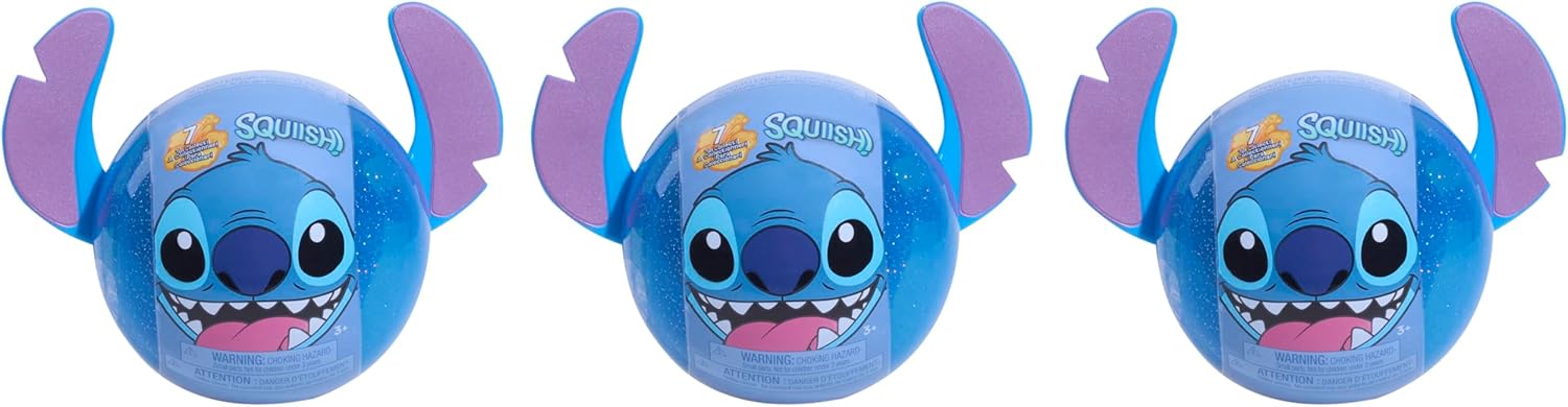 Disney Stitch Squish-a-Stitch Collectible Figures 3-Pack, 2-inch Mystery Glitter Figurines, Squishy Fidget Toys, Blind Box, Kids Toys for Ages 3 Up by Just Play