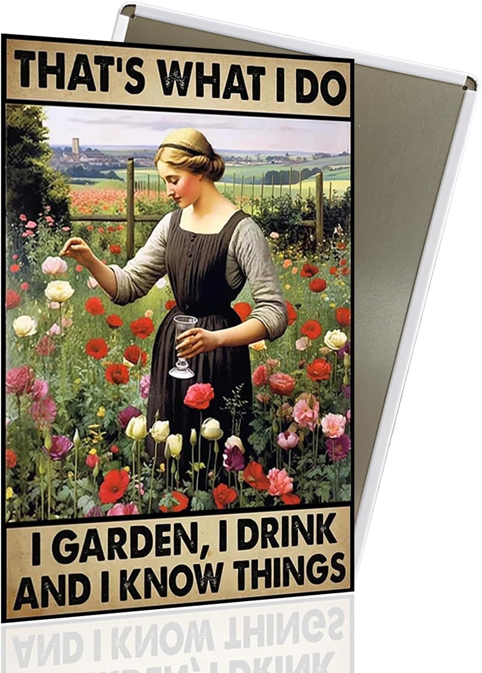 Funny Garden Tin Sign Decor, Garden Gifts 12x8" That's What I Do I Drink And I Know Things Metal Sign Outdoor for Wife, Mama, Grandma