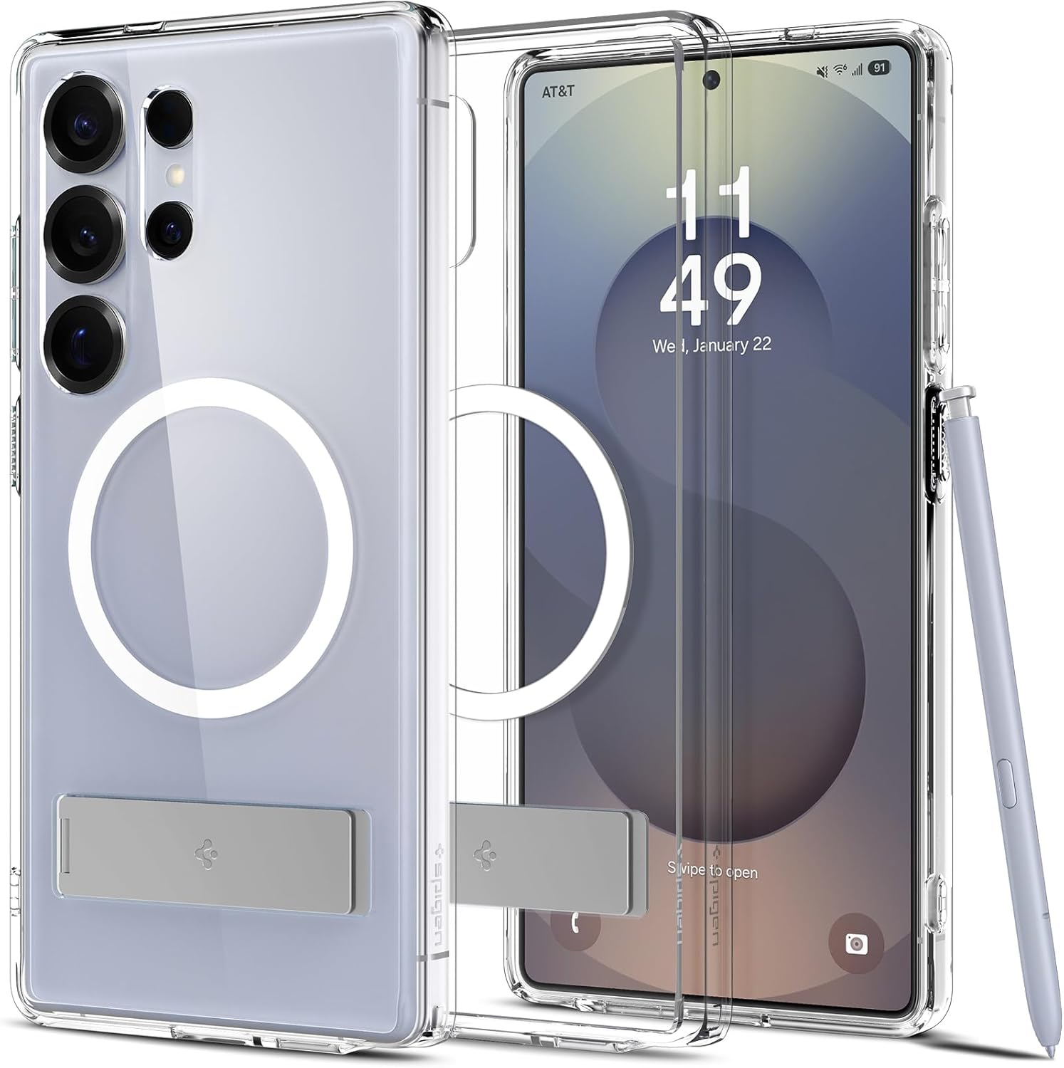 Spigen Ultra Hybrid S MagFit Designed for Galaxy S25 Ultra Case [Kickstand] [Fast Wireless Charging] (2025) - Clear White