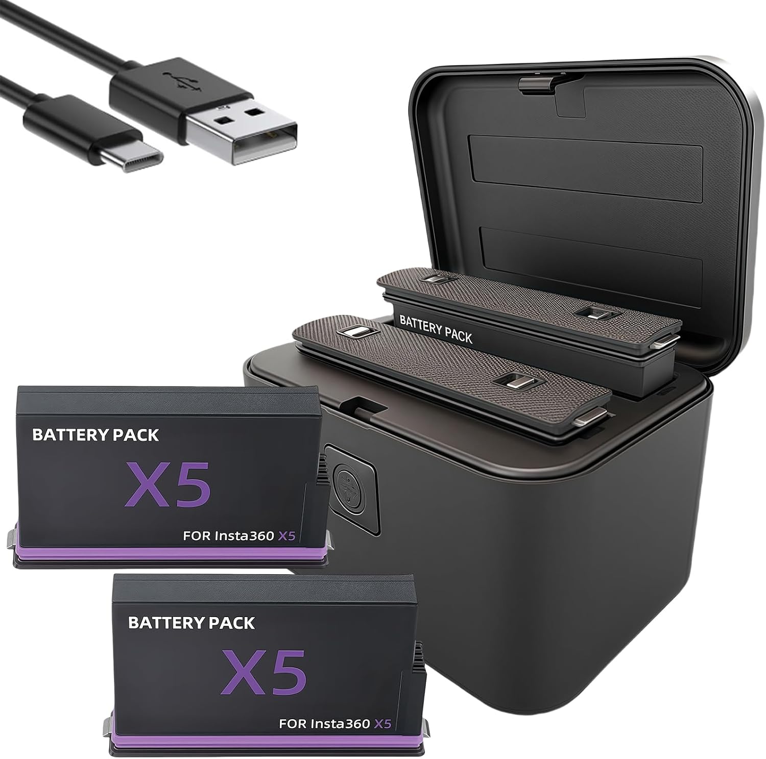 Battery Charger Set for Insta360 X5, for Insta 360 X5 Battery, 2850mAh, Can Save 2 Batteries and Charge at The Sames Time Fast Battery Charger for Insta360 X5 Accessories (Set 3)