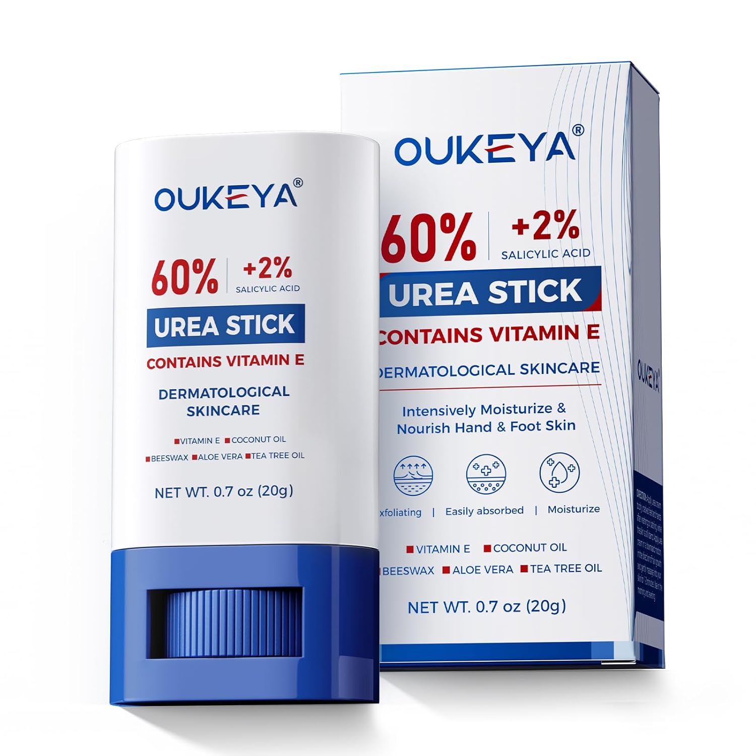 OUKEYA 60% Urea Stick with 2% salicylic acid - For Dry Rough Skin | urea cream 60 percent for feet maximum strength, targets cracked heels elbows knees, fast-absorbing non-greasy, 0.7 oz 