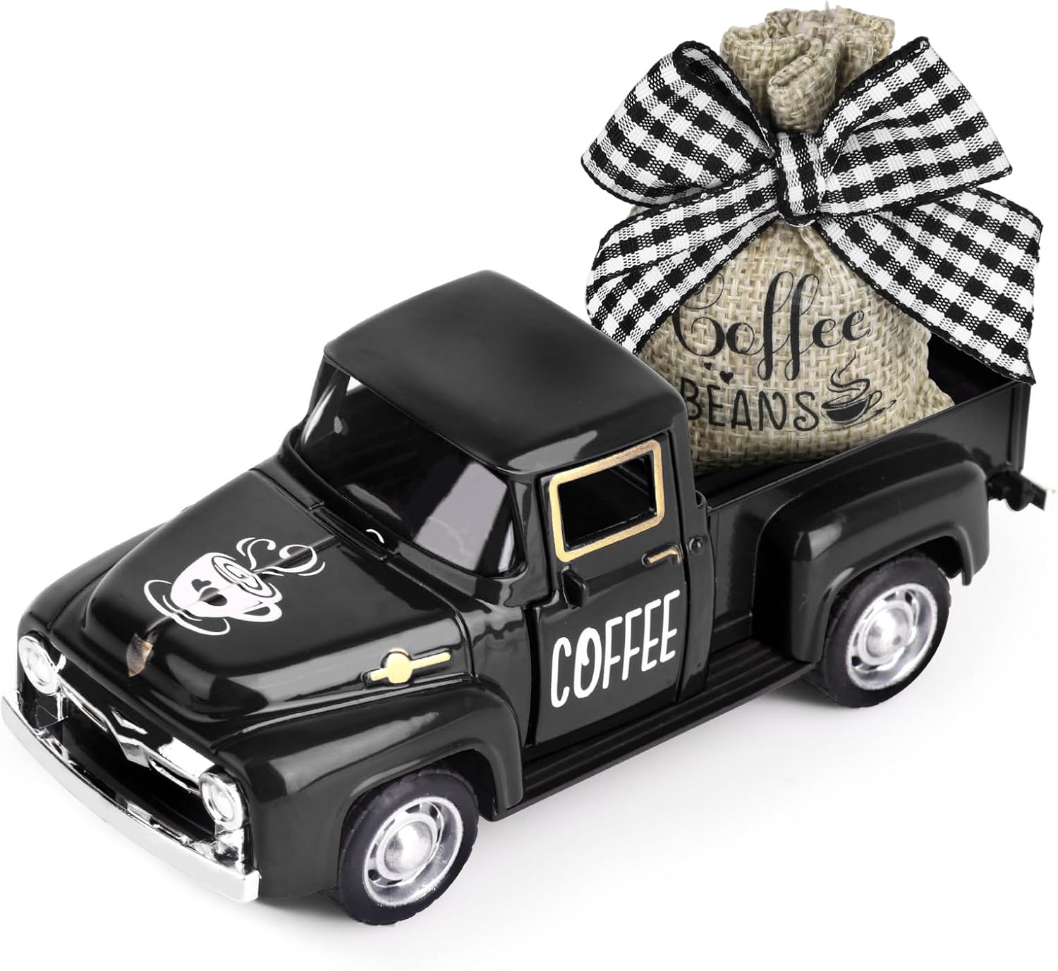 Coffee Decor for Coffee Bar Metal Truck with Coffee Beans Burlap Sack for Farmhouse Kitchen Decor Coffee Station Home Coffee Bar Accessories Vintage Pickup Coffee Shop Decor