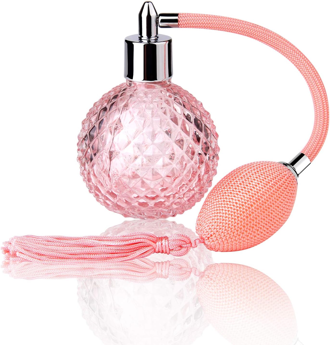 Lamoutor Vintage Perfume Spray Bottle 100ml Pink Vintage Refillable Perfume Bottle with Long Tassel