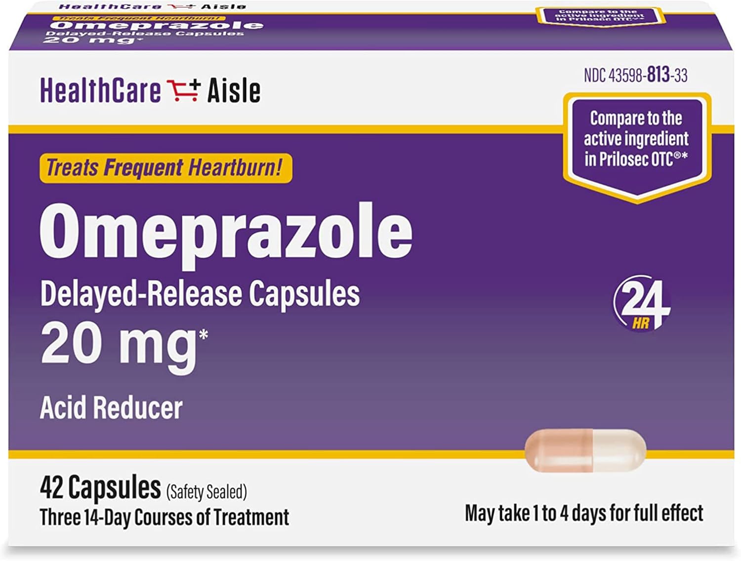 HealthCareAisle Omeprazole 20 mg, 42 Delayed-Release Capsules - Acid Reducer, Treats Frequent Heartburn, 42 Count (Pack of 1)