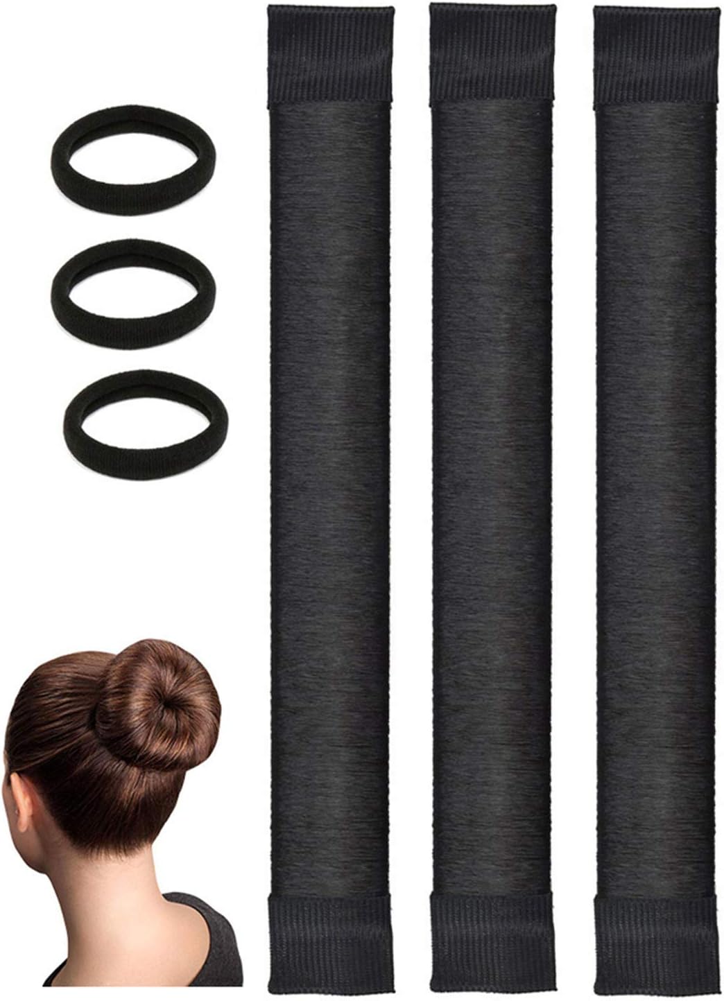Black Magic Bun Makers 3 Pcs, OCHILIMA Professional Hair Bun Maker-Donut Hair- Perfect Hair Bun Maker-Ballet Bun Maker-Easy Bun Hair Tool-Kids Ballerina Bun-Shaper Bun Hair Tool Easy Bun Snap and Roll
