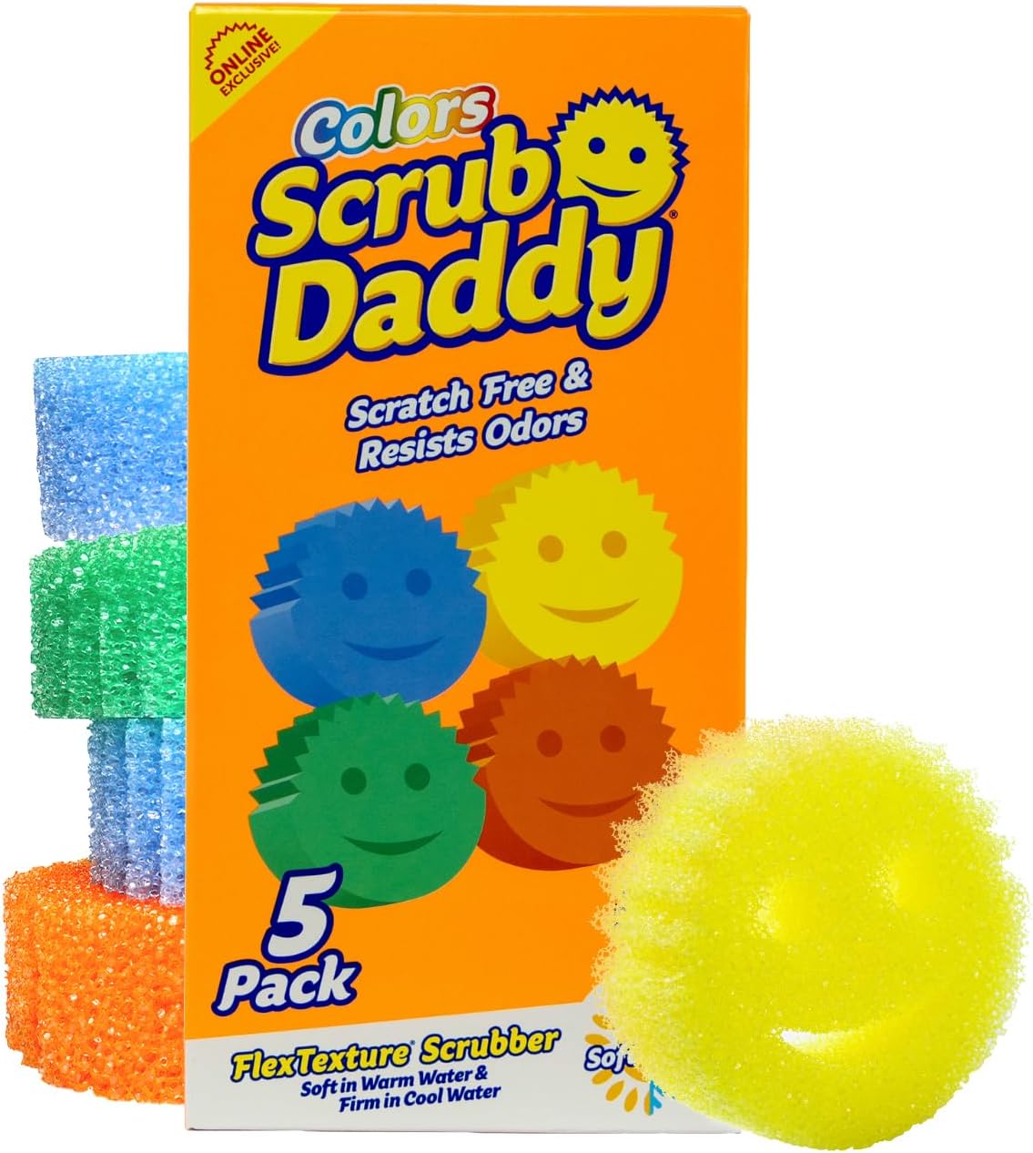 Scrub Daddy Scratch-Free Multipurpose Kitchen Sponges - Bulk Dish Sponges for Kitchen, Bathroom, Household Cleaning & More - Made with BPA-Free Polymer Foam (5 Count)