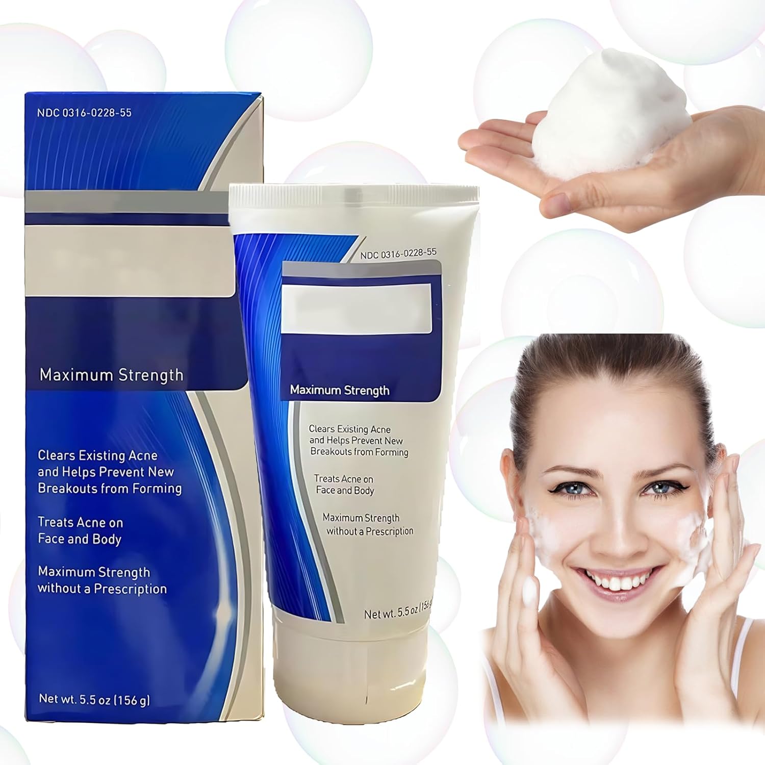 Acne Foaming Wash, Face Cleanser for Acne Treatment, Back Acne Body Wash, Daily Facial Cleanser for Back Acne and Face, 156g