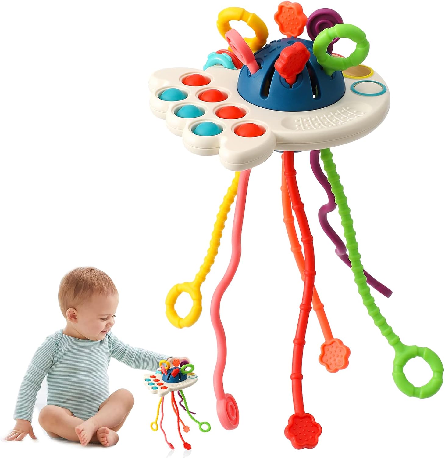 Tbotfip Montessori Silicone Pull String Activity Toy - Sensory and Travel Toy for Babies and Toddlers - Early Development Fine Motor Skills Gift for 18+ Months (NO.688-59)