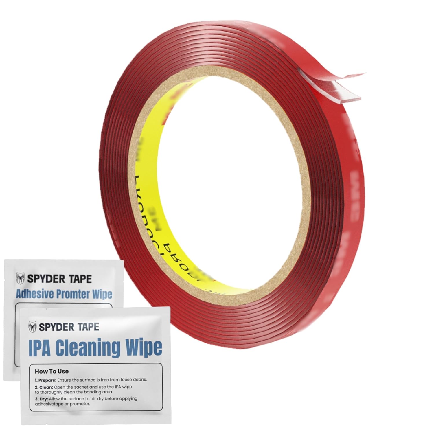 Spyder Tape 4910 Double Sided Tape Clear 10mm x 3m: Heavy-Duty, Waterproof Sticky Tape for LED Lights, Number Plates, Picture Hanging– Ideal for Home, Office, Car, Outdoor Use– Superior Adhesion