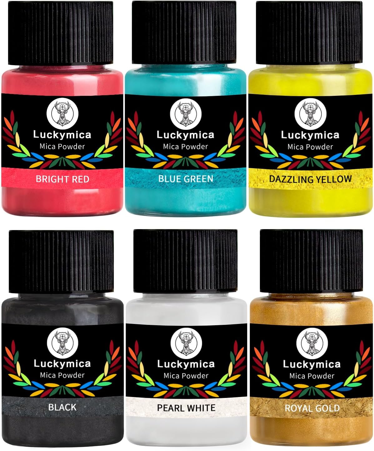 Mica Powder, 6 Colors Pearlescent Pigment Powder for Epoxy Resin, 60g Pearl Pigment Set​​ for Soap Making, Bath Bomb, Candle Making, Art Crafts, Lip Gloss, Nail Polish, Dye - Primary Palette