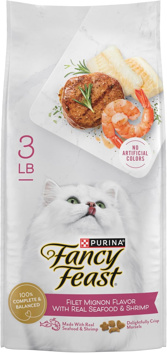 Purina Fancy Feast Dry Cat Food Filet Mignon Flavor with Seafood and Shrimp - 3 lb. Bag
