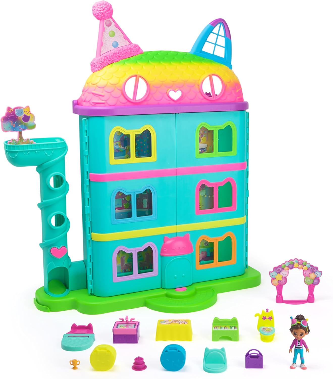 Gabby’s Dollhouse, 15-Piece Rainbow-Themed, Celebration Doll’s House, Toy Figures, Doll’s House Furniture and 6 Sound Effects, Kids’ Toys for Girls and Boys 3+