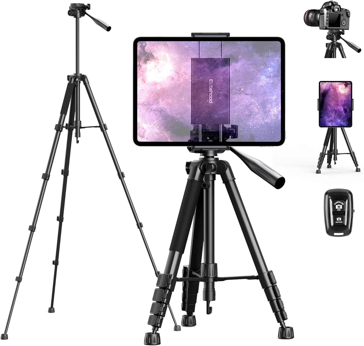 Elitehood 68" Heavy Duty iPad Tripod, Ultra-Stable Camera Tripod for iPad Pro 12.9, iPad Stand Mount for Video Recording/Photography, Compatible with 4.7-13inch Tablet/iPad Pro/Webcam/DSLR