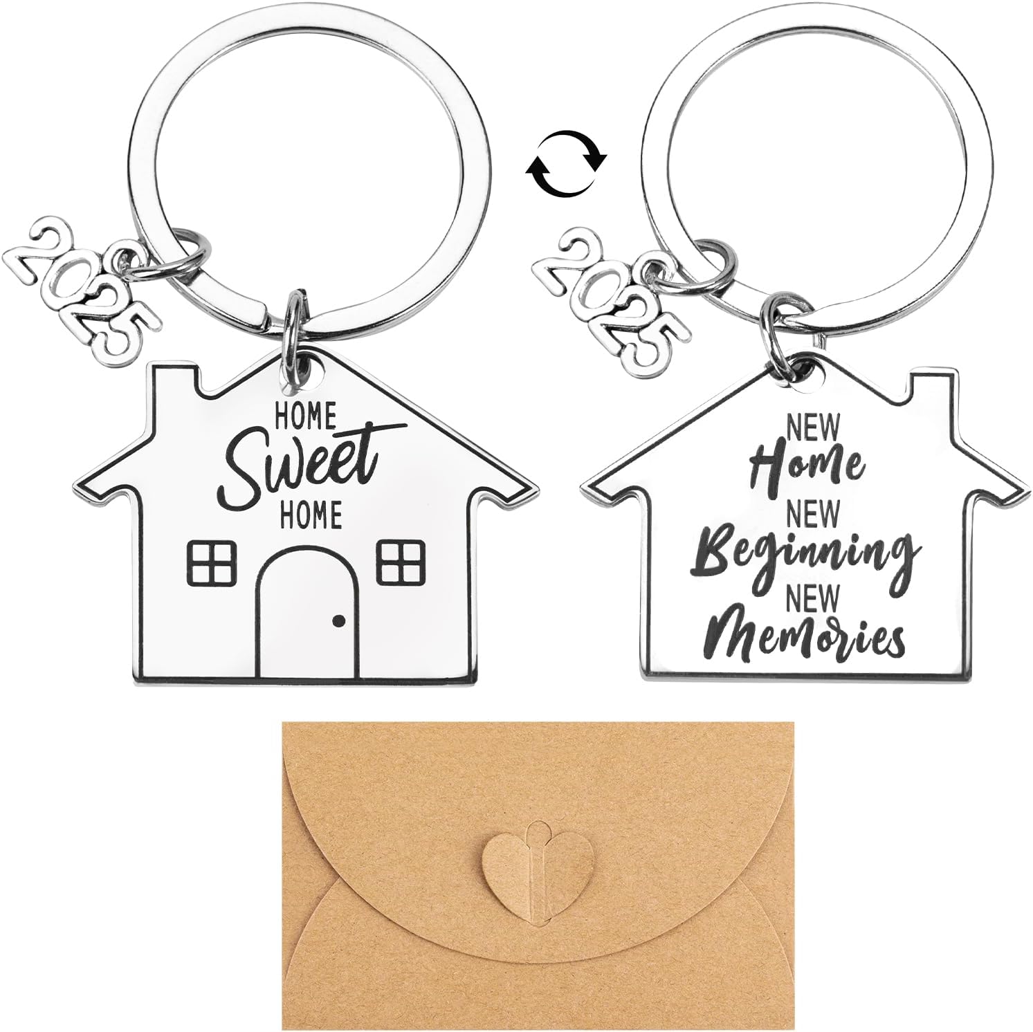 Leikedun 2pcs New Home Keychains, 2025 First Home Keyrings House Warming Gifts For Couple New Adventures Keyring With Envelope Owner Key Ring