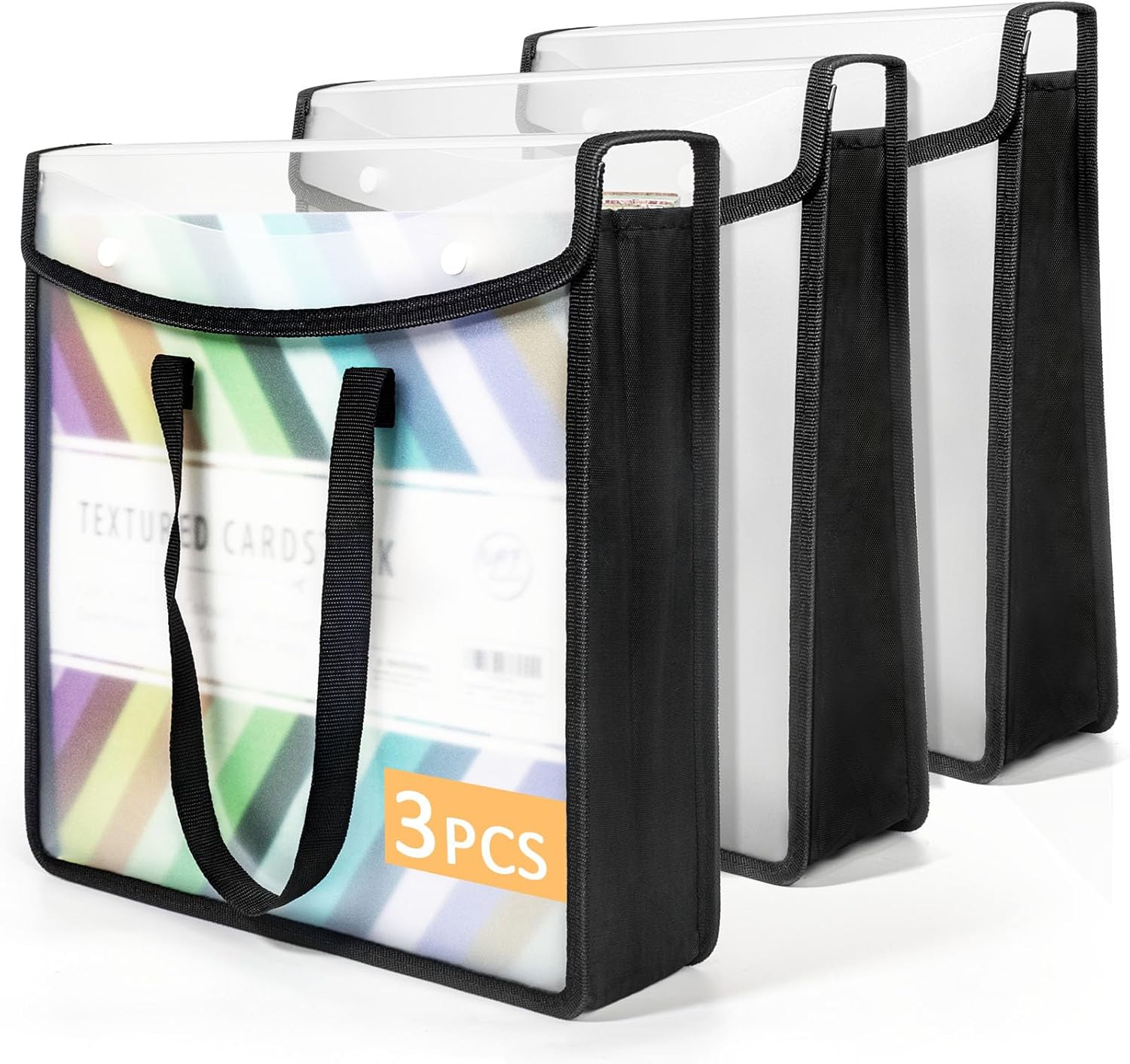 Expandable Scrapbook Paper Storage Organizer, Black Paper Folio for 12 x 12 Sheets, Scrapbook Paper Storage Organizer with Portable Handle, 3 Pack