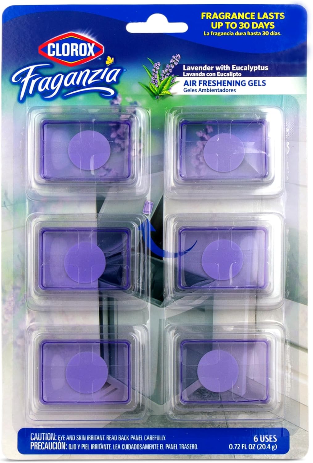 Clorox Fraganzia Adhesive Garbage Can Air Freshener Gel, Lavender with Eucalyptus Scent - No Plug, Stick On Trash Can Deodorizer and Odor Absorber, Gel Air Fresheners for Home and Kitchen, 6 Count
