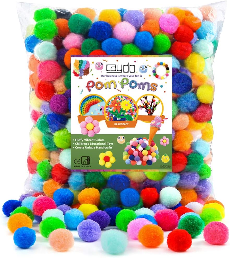 Caydo 400 Pieces 1 Inch 20 Colors Pompoms Arts and Crafts Pom Poms Balls for Hobby Supplies and Creative Craft DIY Material