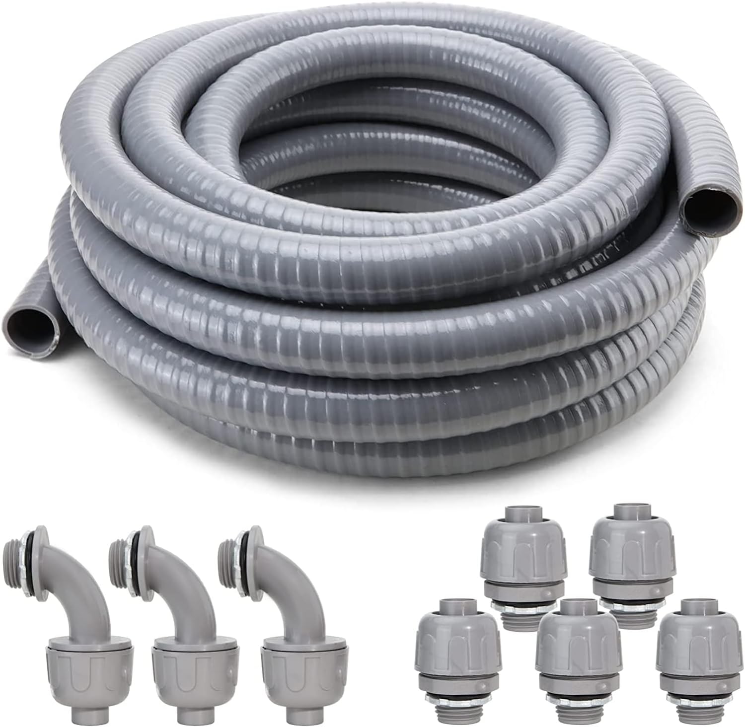 DWALE Liquid-Tight Conduit and Connector Kit, Flexible Non-Metallic Electrical 3/4inch 25ft Conduit, with 5 Straight and 3 Angle Fittings Included, 3/4 in. Dia.