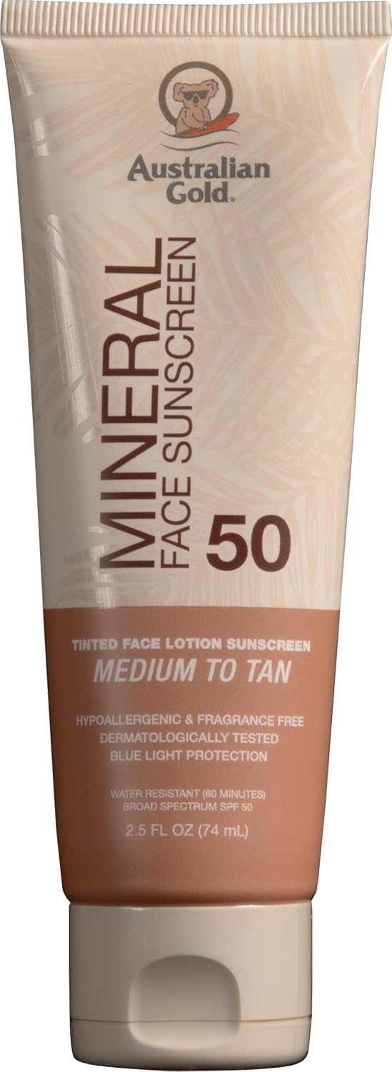 Australian Gold Tinted Mineral Face Sunscreen SPF 50 | Medium to Tan Tint