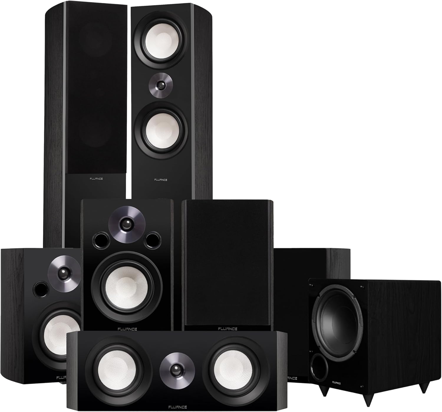 Fluance Reference Surround Sound Home Theater 7.1 Channel Speaker System including 3-Way Floorstanding Towers, Center Channel, Surrounds, Rear Surrounds and DB10 Subwoofer - Black Ash (X871BR)