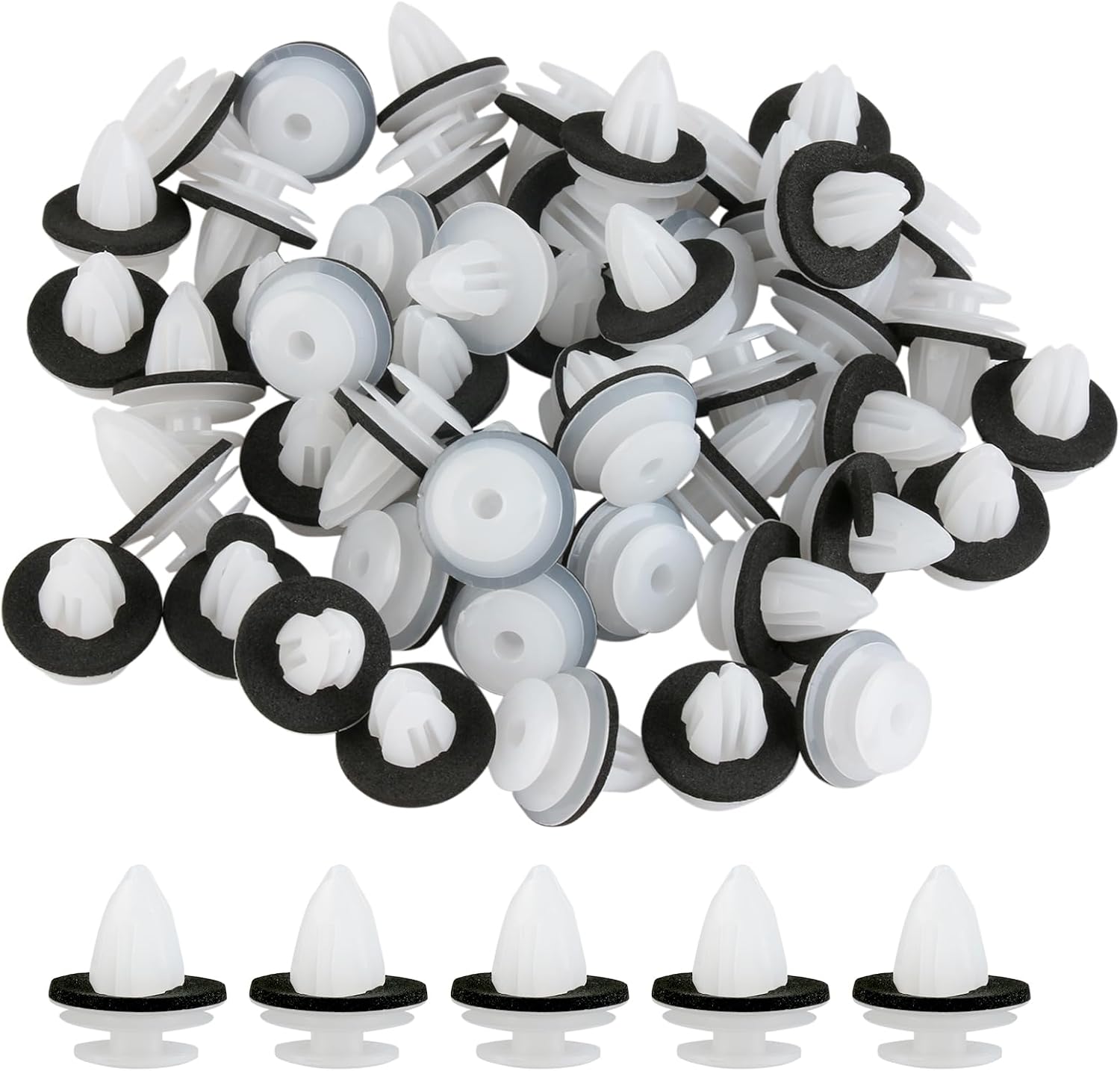 Car Trim Clips Plastic Fasteners 50 pcs, Universal Auto Panel Fixing Clips Plastic Push Rivets Car Door Retainer Mounting Clips for Car Boots Interior Doors Bumper, White Auto Parts