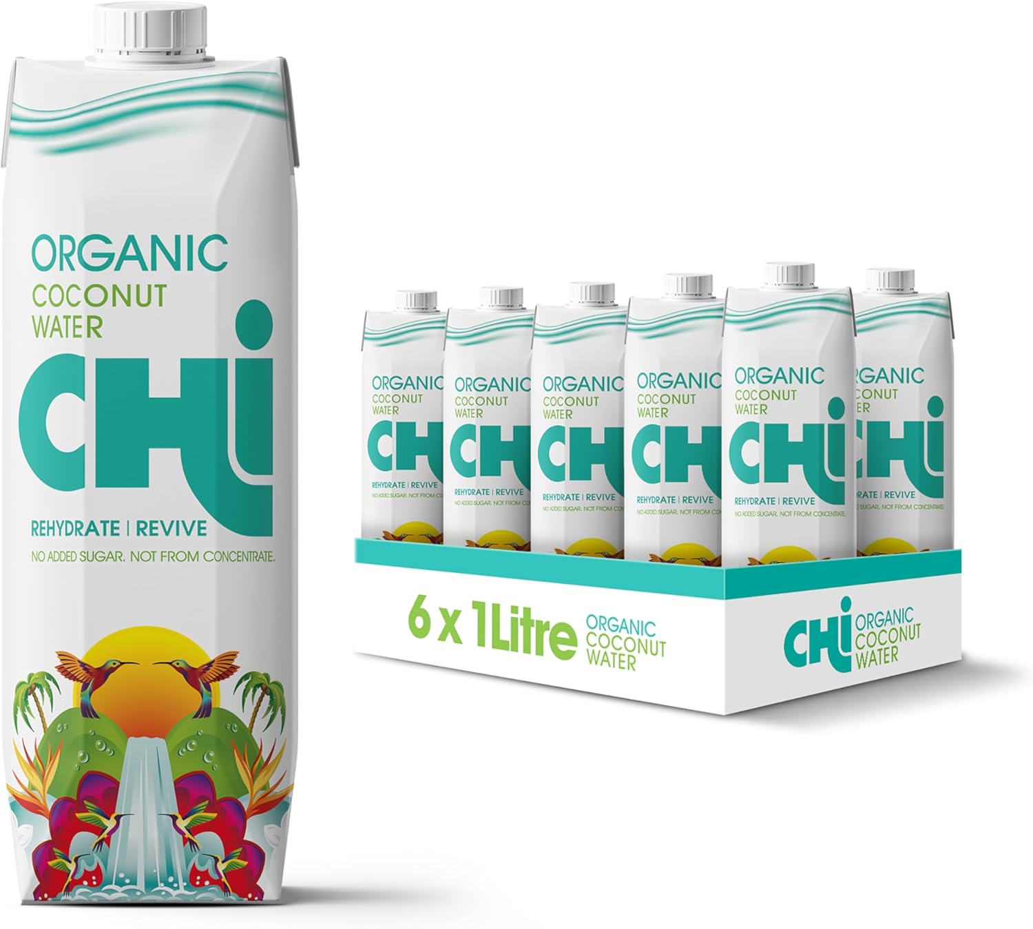 CHI ORGANIC 100% Pure Coconut Water I 1 litre (Pack of 6) I Fat, Gluten and Dairy free Vegan I Rehydrate and Revive!